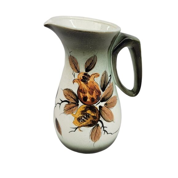 Fred Roberts Vtg 1960s Serving Pitcher Multicolor Ceramic Fall Harvest Green - Picture 2 of 9